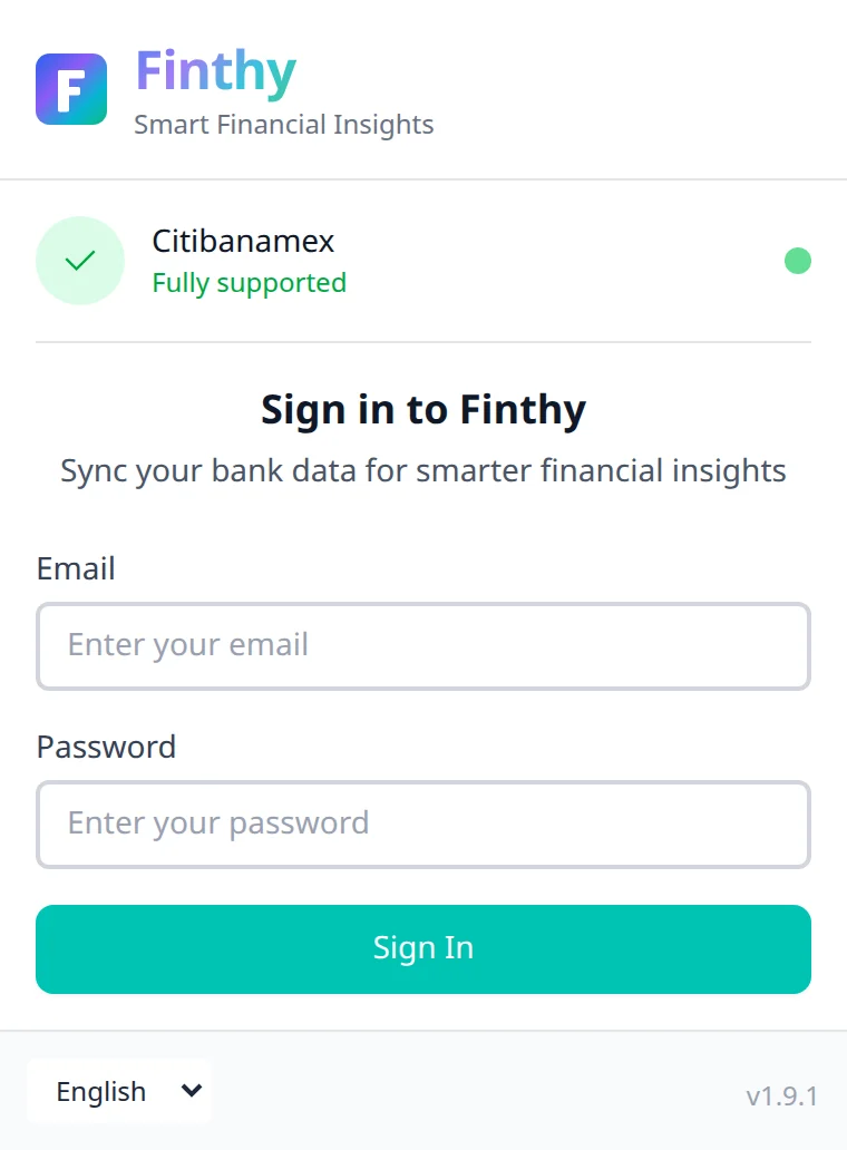 Signing in to Finthy from the extension