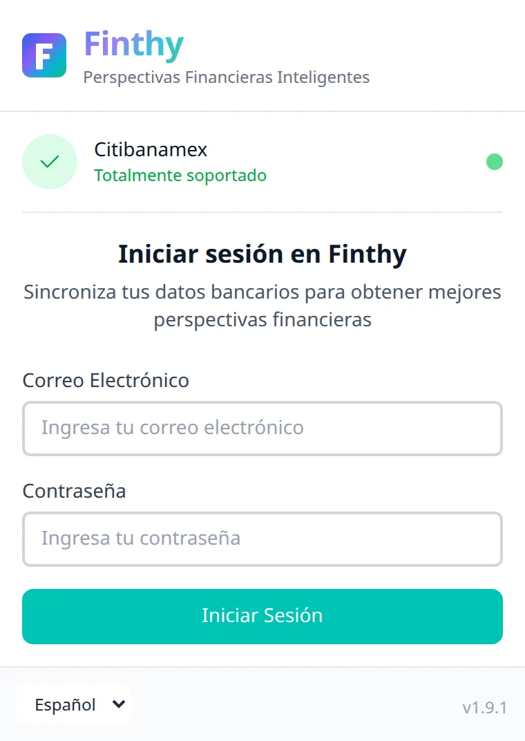 Inicio de sesión en Finthy desde la extensión